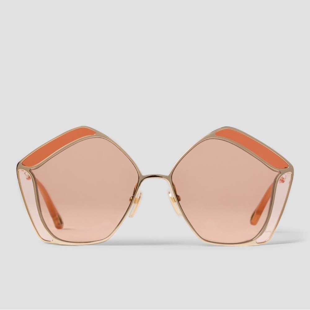 Chloé Oversized Pink Lens Sunglasses with Gold Frame